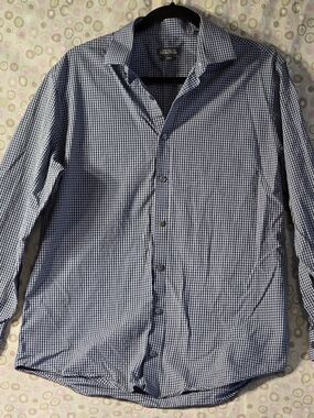 Reaction Kenneth Cole Navy and White Gingham Dress Shirt